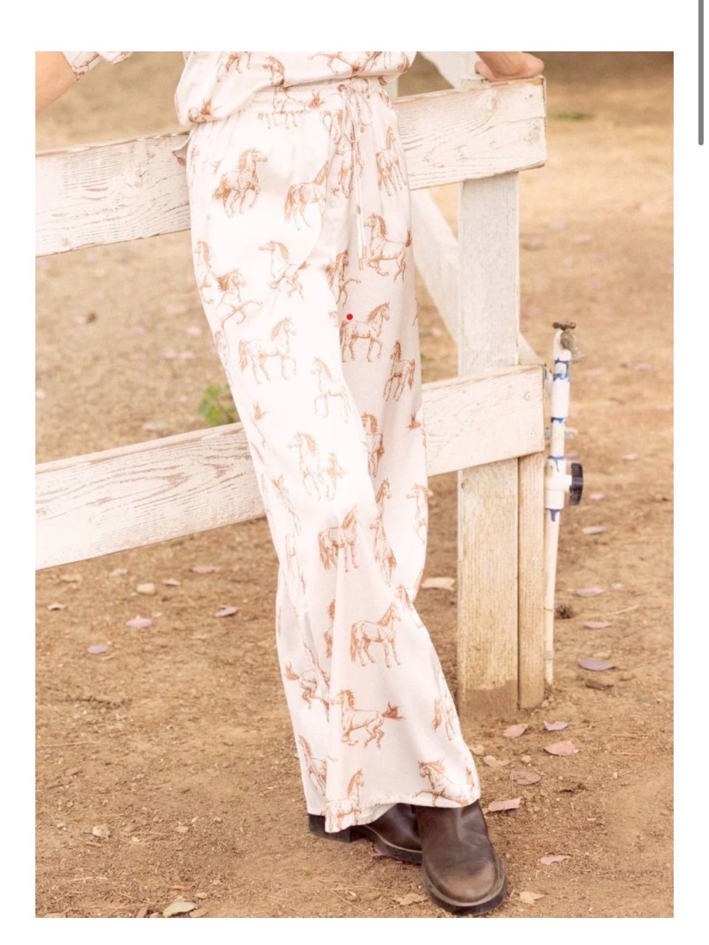 Skies Are Blue Cream Wide-Leg Pants with Horse Print